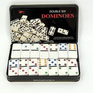 T.F. Dominoes Double Six - Set of 28 Tin Box Multicolored New Old Stock